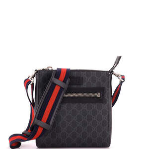 Gucci Small Web Strap Front Zip Messenger Bag GG Coated Canvas